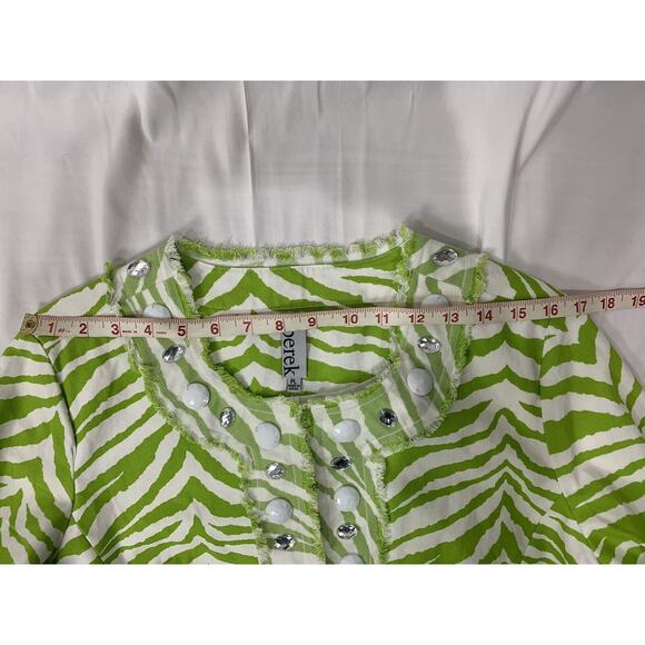 Berek Lime Green & White Zebra Cotton Beaded Gem Jacket Size PL Preppy - Picture 12 of 15